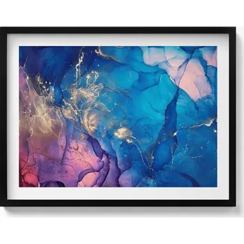 Obraz Dekorativní nástěnný obraz v černém rámu Modrá abstrakce s růžovou 80x60 cm