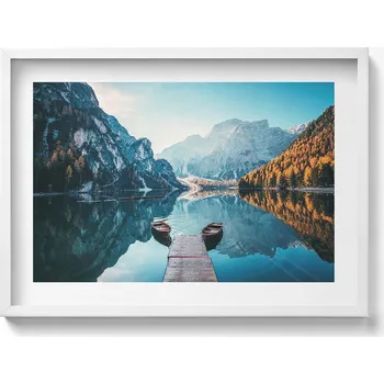 Obraz Nástěnný obraz v bílém rámu, dekorace interiéru - Lodě na jezeře 70x50 cm