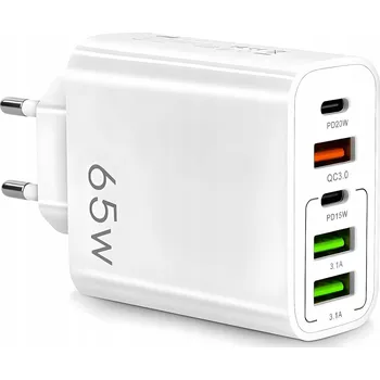 Síťová nabíječka bílá 65 W 5x USB USB-C Quick Charge 3.0