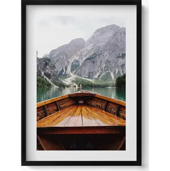 Obraz Dekorativní nástěnný obraz v rámu do obýváku Loďka na horském jezeře 50x70 cm