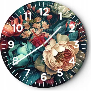 Hodiny Kuchyňské nástěnné hodiny 30x30 Květiny Moderní skleněné hodiny do obýváku Tiché