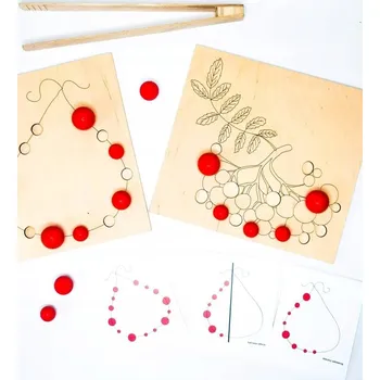 Dřevěná hračka Červené korále, podzim, jeřabina, reprodukce, kuličky, kleště