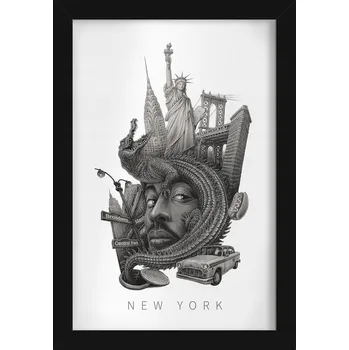 Obraz Obraz + rámeček Černobílý New York Socha Svobody Brooklynský most 20x30 cm