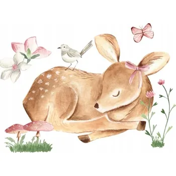 Samolepící dekorace Samolepka na stěnu YokoDesign spící jelínek růžová DK326 38x56cm