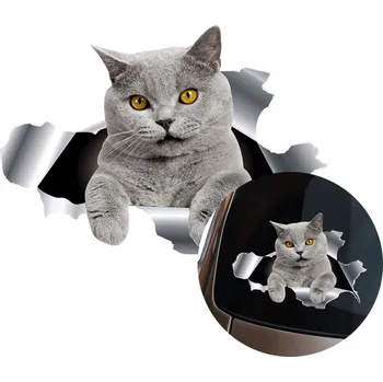 Samolepicí dekorace na vozidlo SAMOLEPKA Grafika na auto KOČKA V DÍŘE 3D Britská kočka Cat 15x20 TISK