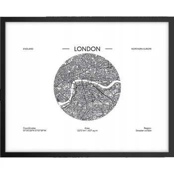 Obraz Foto obraz plakát na zeď v černém rámu 50x40 mapa plakáty do obýváku