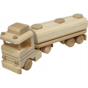 Dřevěná hračka Dřevěný nákladní vůz s cisternou a pohyblivým návěsem