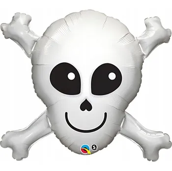 Balónek Fóliový balónek bílá veselá lebka s kostmi HALLOWEEN 80 cm