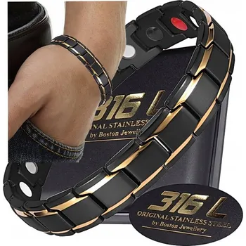 Náramek ČERNÝ ZDRAVOTNÍ PÁNSKÝ NÁRAMEK MAGNETICKÁ SÍLA BOSTON JEWELLERY