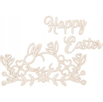 Obraz Dřevěný zajíček s nápis, dekorace do košíku - VELIKONOCE