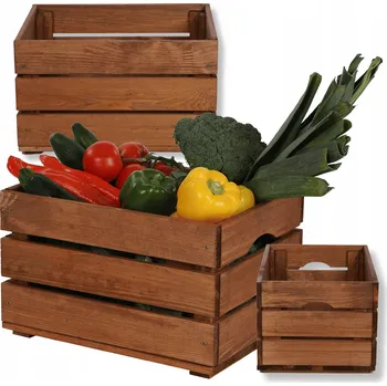 Obraz Dřevěná bedýnka na ovoce a zeleninu 40x30 cm s úchyty, borovice