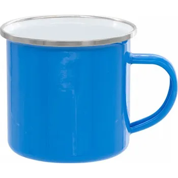 Smaltovaný celobarevný plechový hrnek 12 Oz - světle modrý - stříbrný lem