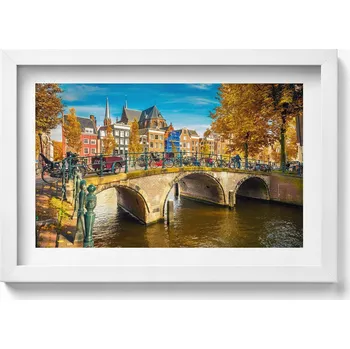 Obraz Ozdobný nástěnný obraz v bílém rámu Podzimní splín Amsterdamu 30x20 cm