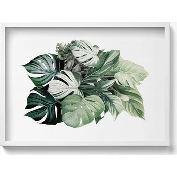 Obraz Ozdobný nástěnný obraz v rámu s grafikou Malované listy monstery 70x50 cm