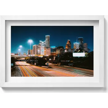 Obraz Nástěnný dekorativní foto obraz v bílém rámu Město v noci Houston 30x20 cm