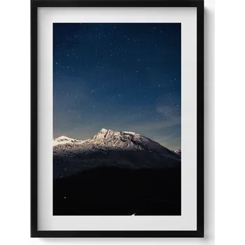 Obraz Nástěnný obraz černý rám Krajina hory na pozadí hvězdné oblohy 50x70 cm