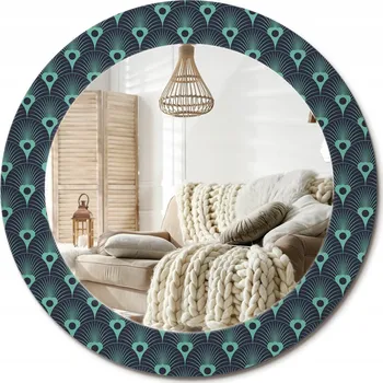 Zrcadlo Stylové kulaté zrcadlo na zeď s potiskem na skle, květinový vzor, průměr 60 cm