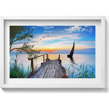 Obraz Dekorativní nástěnný obraz v rámu s grafikou Plachetnice na jezeře 60x40 cm