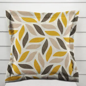 Povlak na polštářek Bavlněný povlak na polštář s lemem Sandra SA-423 Zlato-hnědé listy na krémovém 50 x 50 cm