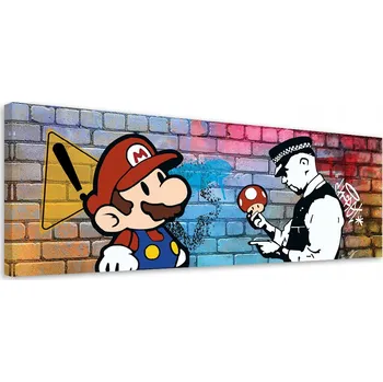 Obraz OBRAZ DO OBÝVÁKU Banksy Mario a Policista NA PLÁTNĚ 90x30