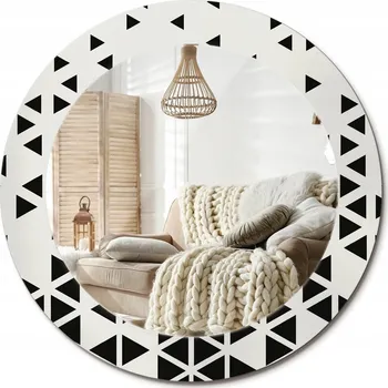 Zrcadlo Nástěnné zrcadlo s ozdobnou grafikou na skle - Geometrická abstrakce, průměr 60 cm