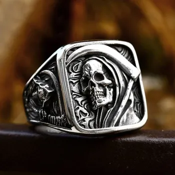 Prsten OCELOVÝ PRSTEN Smrtka Vintage Grim Reaper Velikost: 8