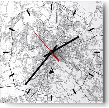 Hodiny Velké nástěnné hodiny na zeď 40x40 Město Skleněné hodiny Čtvercové Tiché