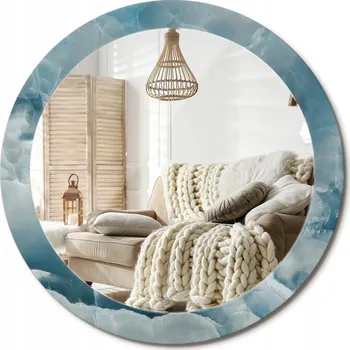 Zrcadlo Závěsné zrcadlo zdobené grafikou na skle Modrý mramor onyxový průměr 80 cm