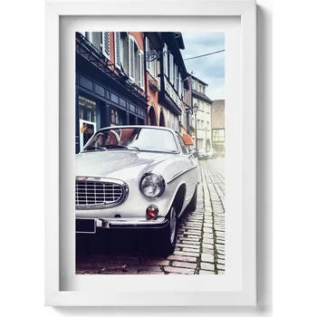 Obraz Dekorativní nástěnný obraz v bílém rámu do pokoje Retro auto 20x30 cm