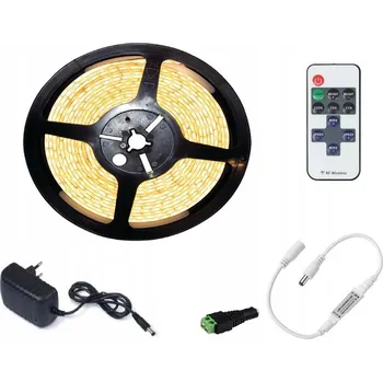 TAŚMA LED 5m NEUTRALNA 4,8 W 12 V + NAPÁJECÍ ADAPTÉR + DC KONEKTOR + DÁLKOVÝ OVLADAČ SET