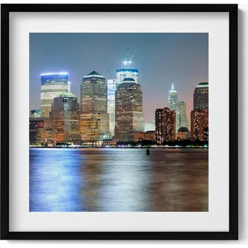 Obraz Dekorativní obraz v černém rámu do obýváku Panorama města v noci 50x50 cm