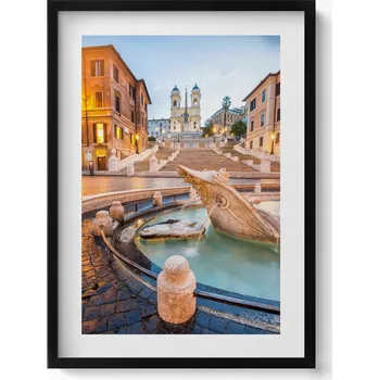 Obraz Nástěnný obraz v černém rámu do obýváku, kuchyně - Fontána ve městě 50x70 cm