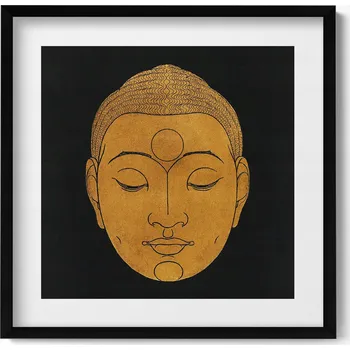 Obraz Ozdobný nástěnný obraz v černém rámu s grafikou loft Hlava Buddhy 50x50 cm