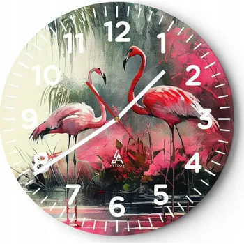 Hodiny Kuchyňské nástěnné hodiny 30x30 Plameňáci Moderní skleněné hodiny do obýváku Tiché