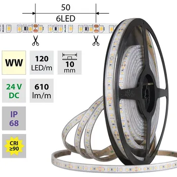 LED páska McLED ML-126.868.60.0 LED pásek SMD2835 WW, 120LED/m, 9,6W/m, DC 24V, 610lm/m, CRI90, IP68, 10mm