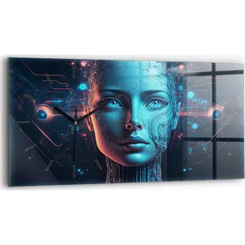 Hodiny Moderní skleněné nástěnné hodiny s potiskem 60x30 cm Umělá inteligence