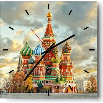 Hodiny Velké nástěnné hodiny na zeď 40x40 Město Skleněné hodiny Čtvercové Tiché