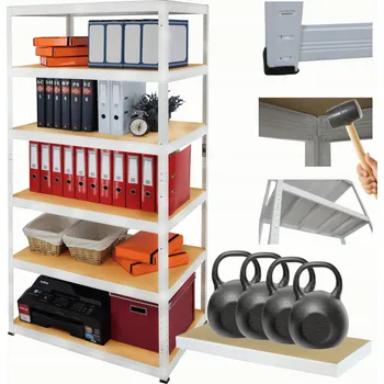 Dílenský regál Kovový regál skladový nemocniční HELIOS bílý 213x075x35 6x400kg