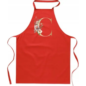 Kuchyňská zástěra KUCHYŇSKÁ ZÁSTĚRA červená S PÍSMENEM C jméno monogram Czarek Celina FA_326_cw