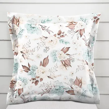 Povlak na dekorativní polštářek Bavlněný povlak na polštář s lemem Sandra SA-451 Žluto-hnědo-mintové růže na bílém 40 x 60 cm