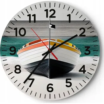 Hodiny Kuchyňské nástěnné hodiny 30x30 Loďka Moderní skleněné hodiny do obýváku Tiché