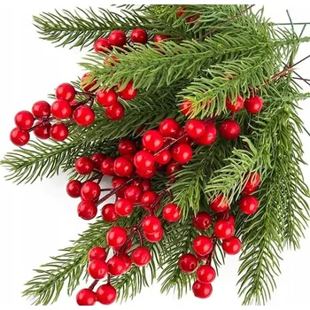 Vánoční dekorace VĚTVIČKA Z JASANOVÉHO SMRKU K DEKORACI ČERVENÉ KOULE, VÁNOČNÍ DEKORACE