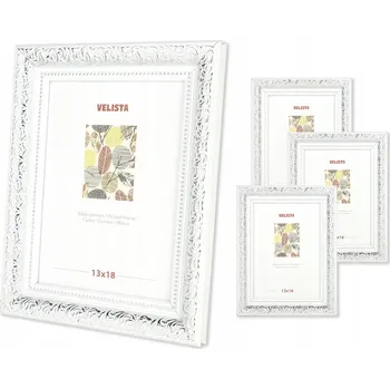 Obraz Bílý, starožitný ozdobný rámeček na fotografie 13x18 ve stylu retro vintage, sada 4 kusů