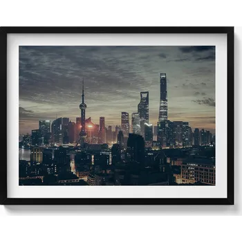 Obraz Závěsný obraz na zeď dekorace do domu Panorama Šanghaje v noci 80x60 cm