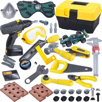 Dětská dílna Sada nářadí pro děti 54ks, el. vrtačka, krabička, pásek