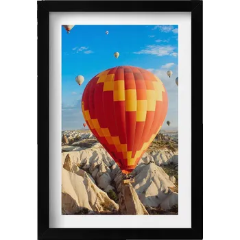 Obraz Dekorativní nástěnný obraz s černým rámem a grafikou loft - Létající balóny 20x30 cm