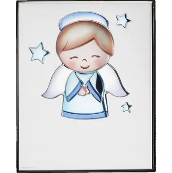 Obraz Stříbrný obrázek na křtiny andílek s hvězdičkou, modrý. Rozměr: 6x7,5 cm