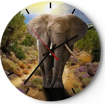 Hodiny Nástěnné hodiny Skleněné hodiny 30x30 cm Zvířata Slon Safari Hodiny na zeď ARTTOR Moderní nástěnné hodiny do obýváku Tiché nástěnné hodiny do kuchyně Skleněné nástěnné hodiny bezhlučné Nástěnná dekorace moderní stylové Nástěnné hodiny do kuchyně kulatý ná