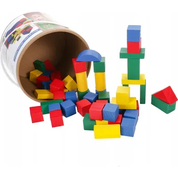 ostatní stavebnice Dřevěné barevné stavebnice s kbelíkem 50 ks