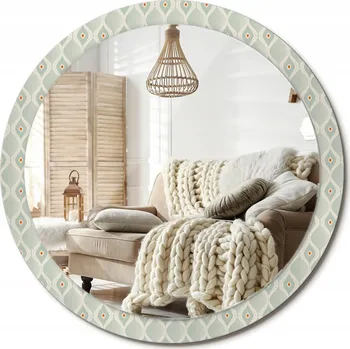 Zrcadlo Nástěnné zrcadlo s ozdobnou grafikou na skle Klasický vintage vzor průměr 100 cm